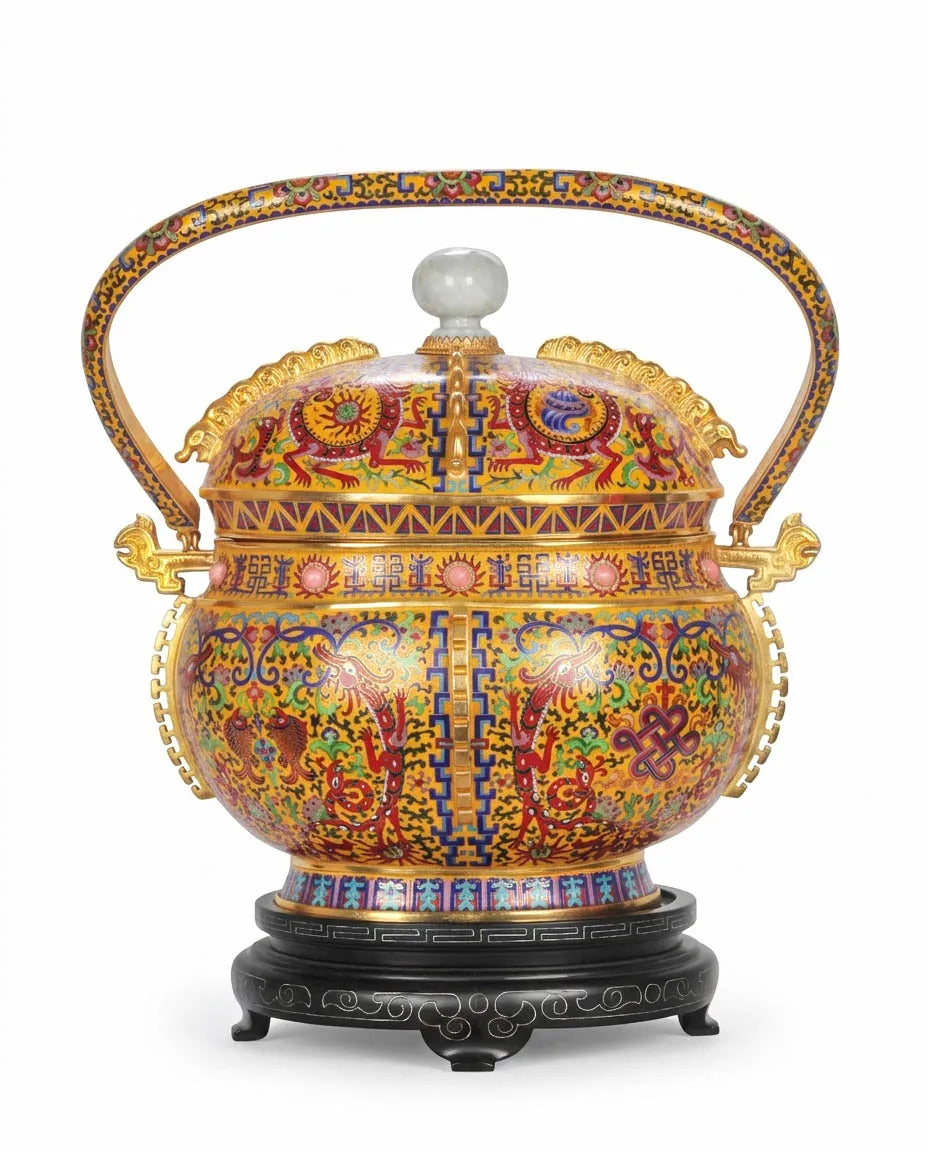 Royal Cloisonne Gold-plated Copper Vase, Dragon Patterns, Masterpiece by Master Ding Minghong as an exquisite home decor and unique home gifts item