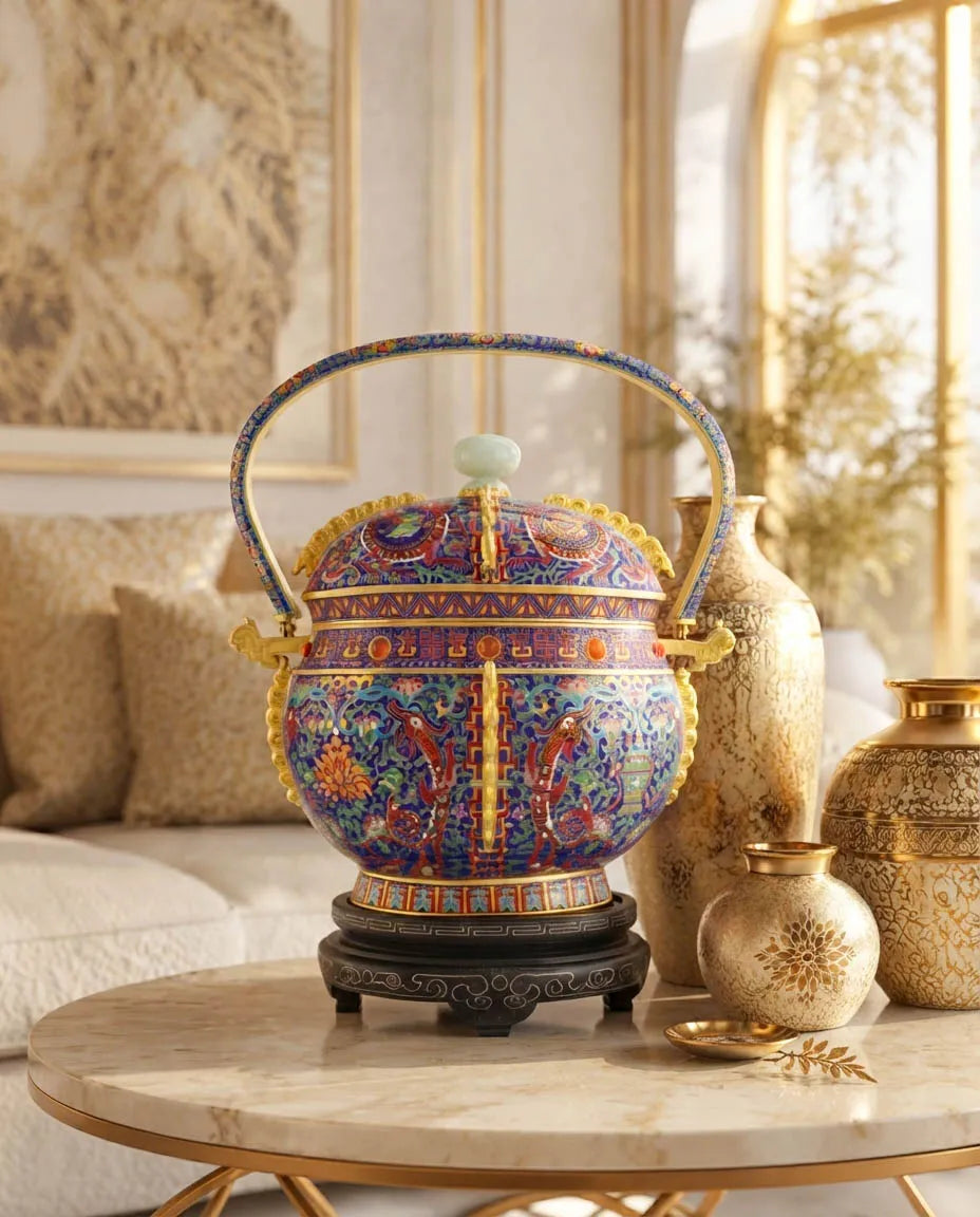 Royal Cloisonne Gold-plated Copper Vase, Dragon Patterns, Masterpiece by Master Ding Minghong as an exquisite home decor and unique home gifts item