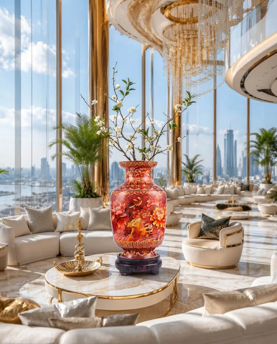 Royal Cloisonne Gold-plated Copper Vase, Lantern Pattern, Masterpiece by Master Ding Minghong as an exquisite home decor and unique home gifts item