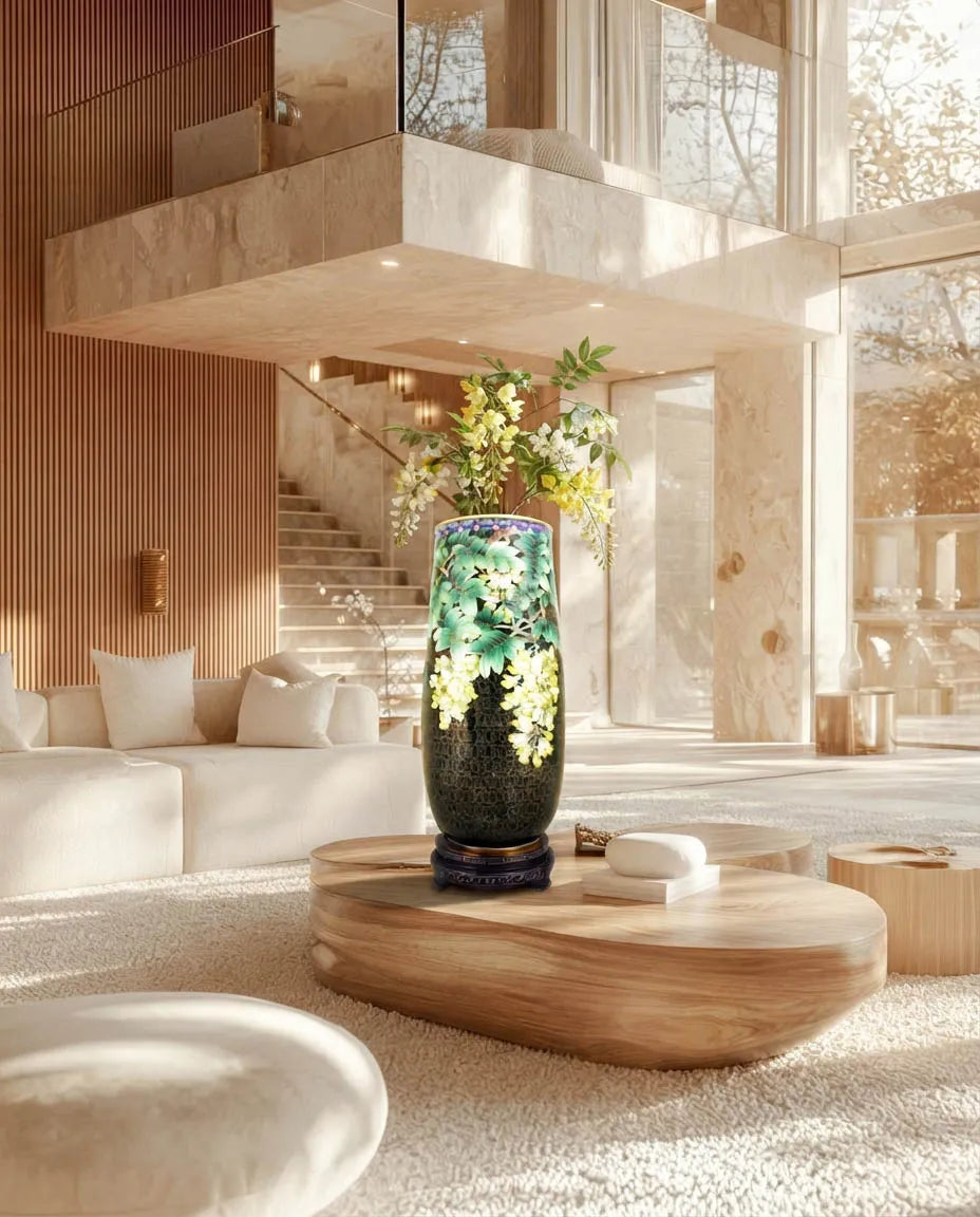 Royal Cloisonne Gold-plated Copper Vase, Locust Flower Pattern, Masterpiece by Master Dai Jialin as an exquisite home decor and unique home gifts item