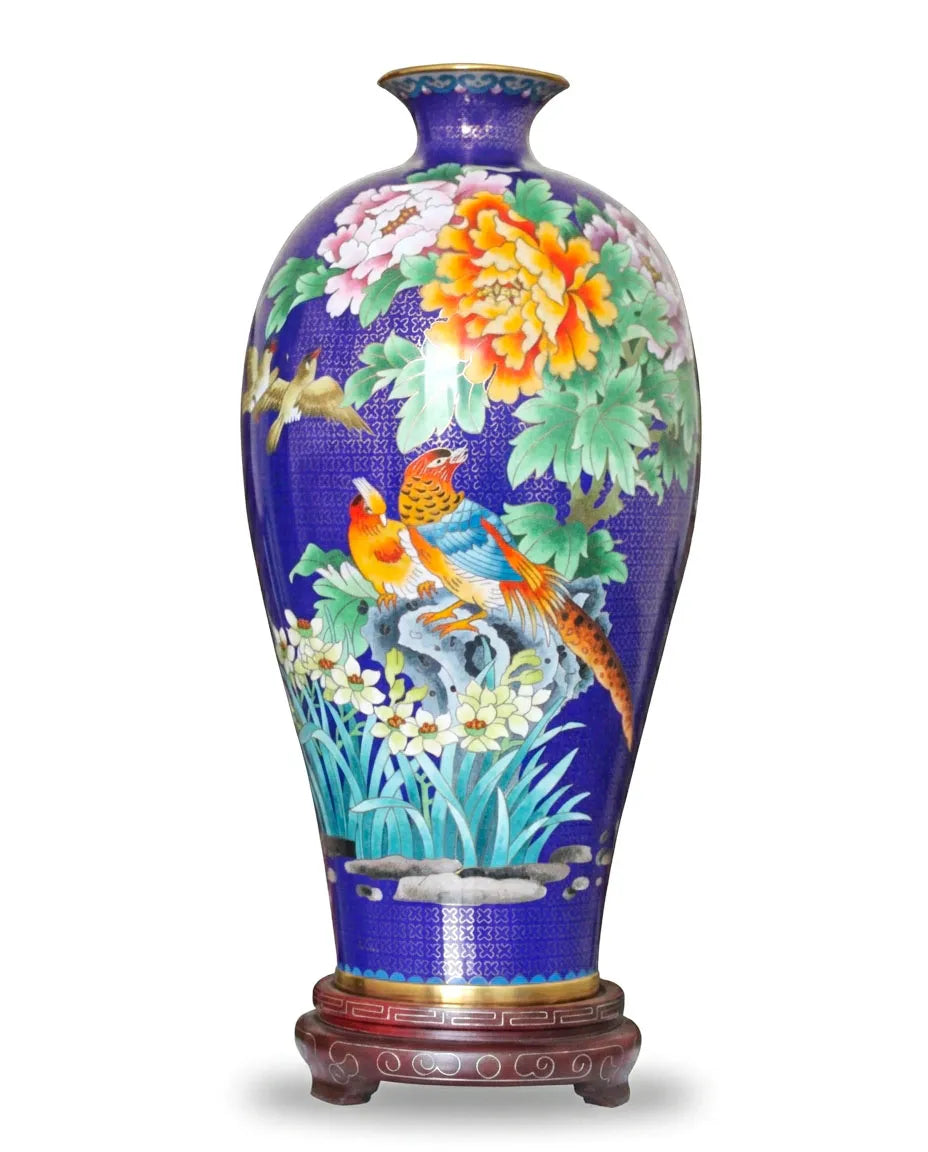 Royal Cloisonne Gold-plated Copper Vase, Flower and Bird Pattern, Masterpiece by Master Ding Minghong as an exquisite home decor and unique home gifts item