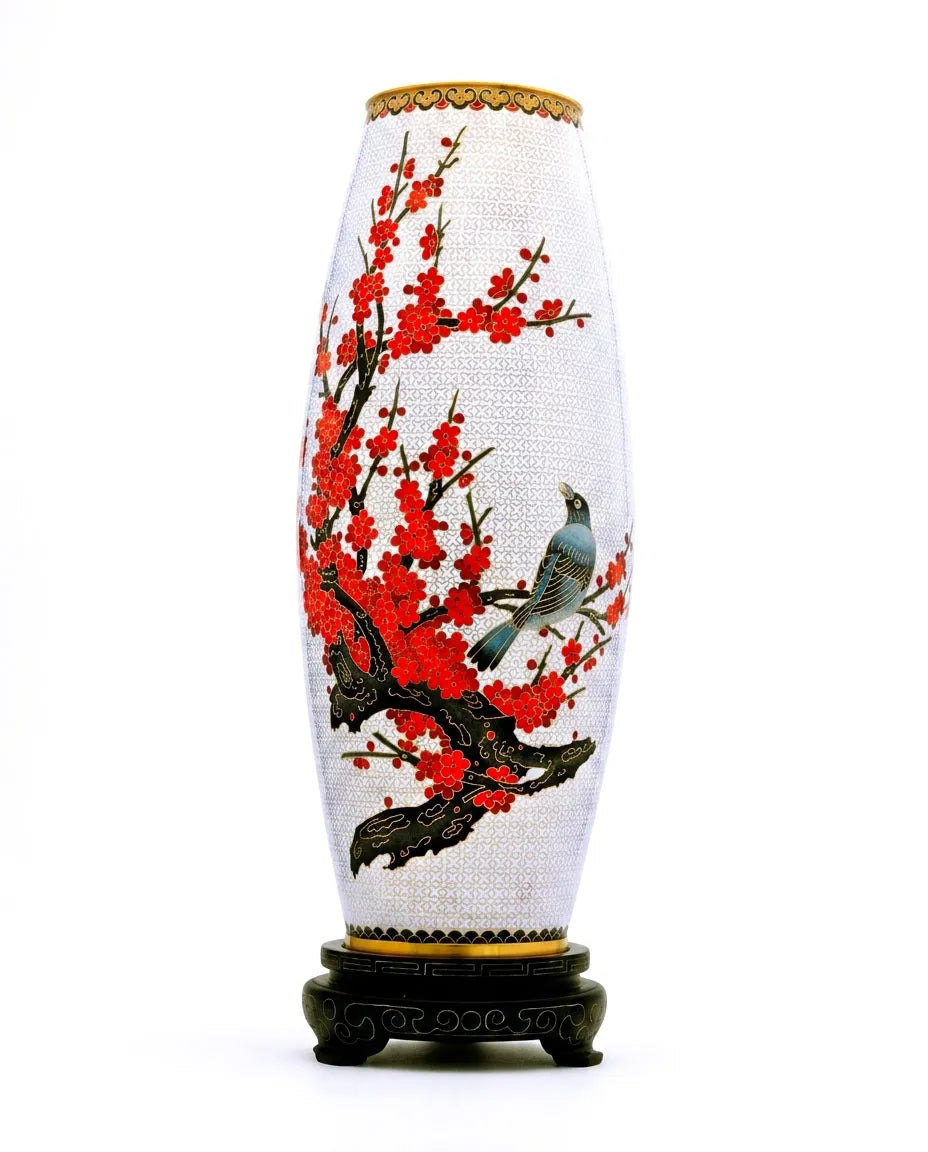 Royal Cloisonne Gold-plated Copper Vase, Plum Blossom Pattern, Masterpiece by Master Ding Minghong as an exquisite home decor and unique home gifts item