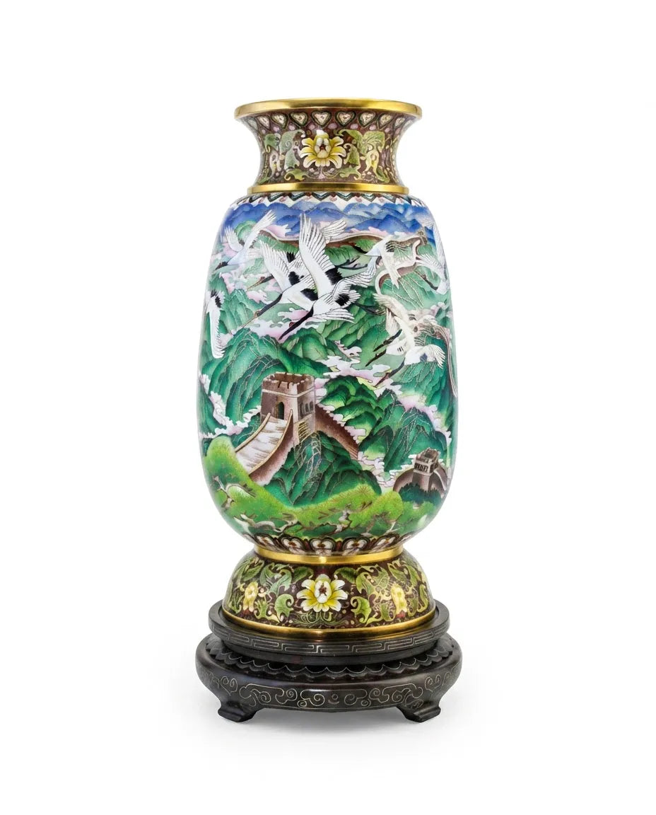 Royal Cloisonne Gold-plated Copper Vase, Great Wall Pattern, Masterpiece by Master Dai Jialin as an exquisite home decor and unique home gifts item