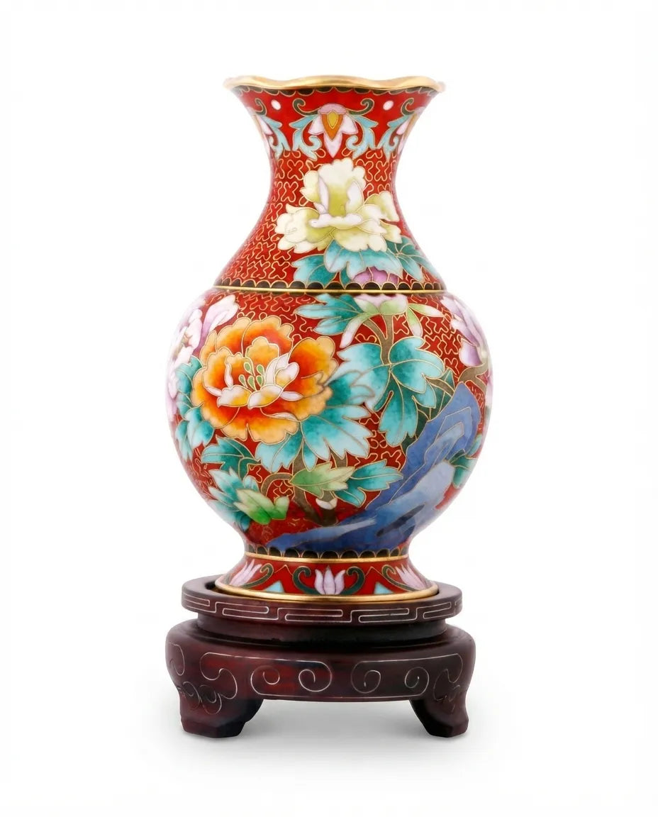 Royal Cloisonne Gold-plated Copper Vase, Pomegranate Pattern, Masterpiece by Master Wang Shuying as an exquisite home decor and unique home gifts item