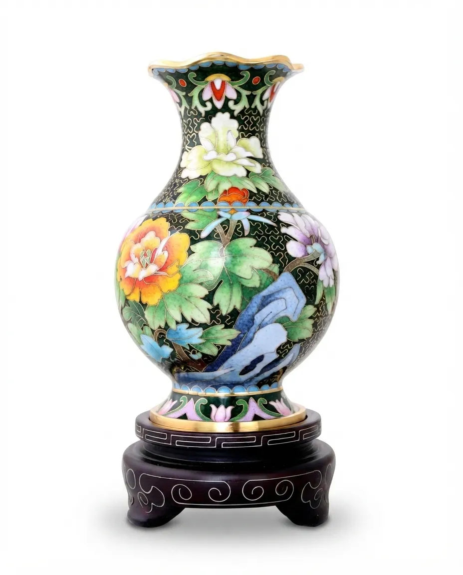 Royal Cloisonne Gold-plated Copper Vase, Pomegranate Pattern, Masterpiece by Master Wang Shuying as an exquisite home decor and unique home gifts item