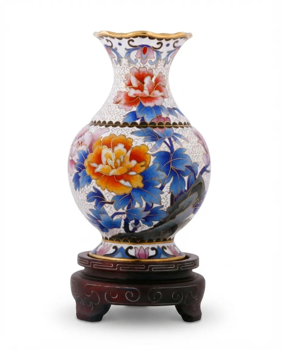 Royal Cloisonne Gold-plated Copper Vase, Pomegranate Pattern, Masterpiece by Master Wang Shuying as an exquisite home decor and unique home gifts item