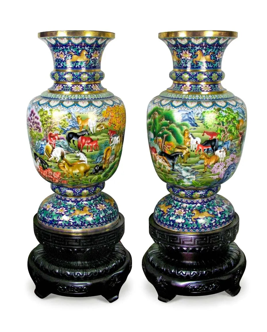 Royal Cloisonne Gold-plated Copper Floor Vase, Green Mountains and Waters Pattern, Masterpiece by Master Dai Jialin as an exquisite office decor and unique home gifts item