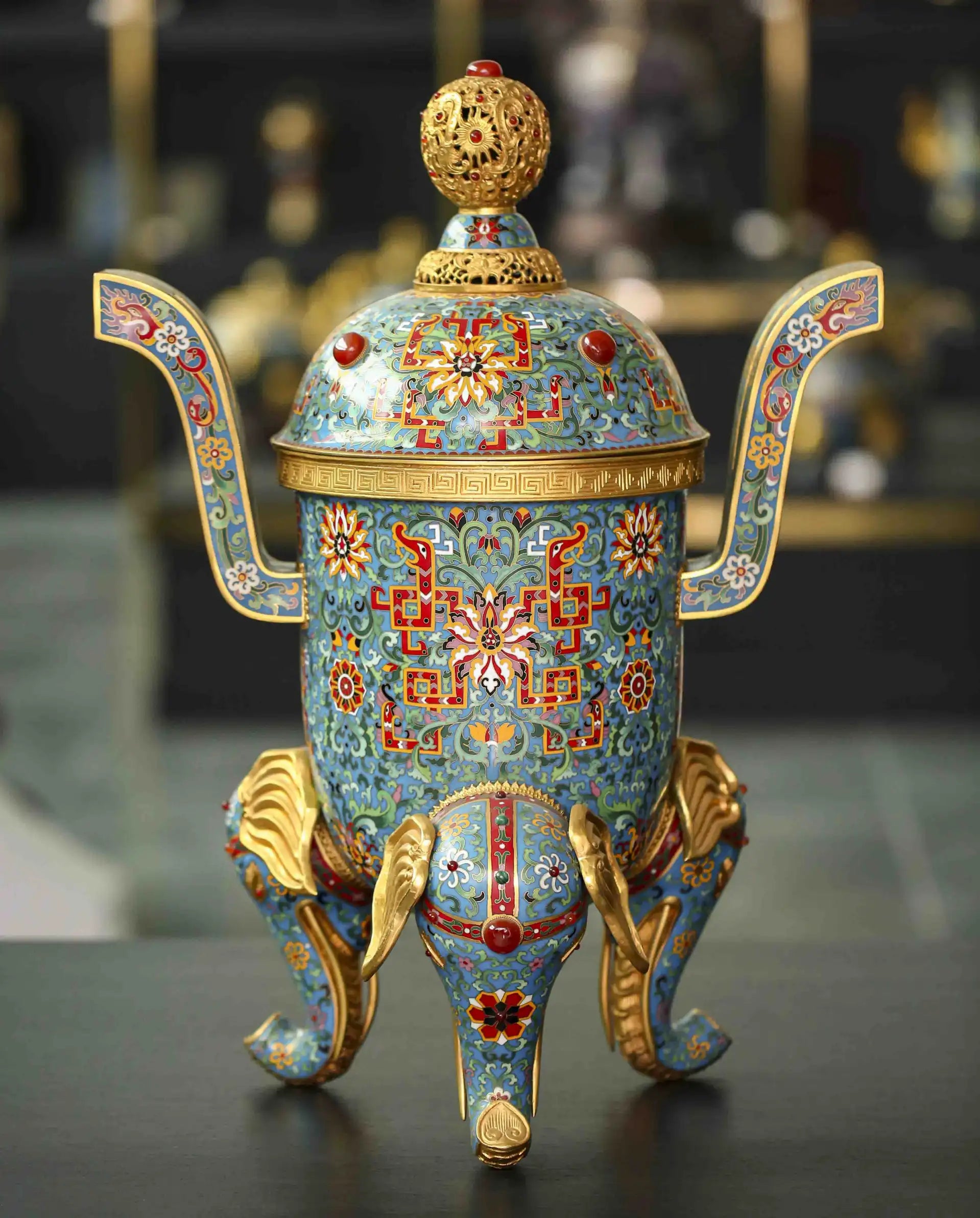 Royal Cloisonne Gold-plated Copper Oud Burner, Lotus Flower and Vine Pattern, Masterpiece by Master Liu Yongsen as an exquisite home decor and unique home gifts item