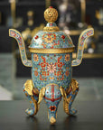 Royal Cloisonne Gold-plated Copper Oud Burner, Lotus Flower and Vine Pattern, Masterpiece by Master Liu Yongsen as an exquisite home decor and unique home gifts item