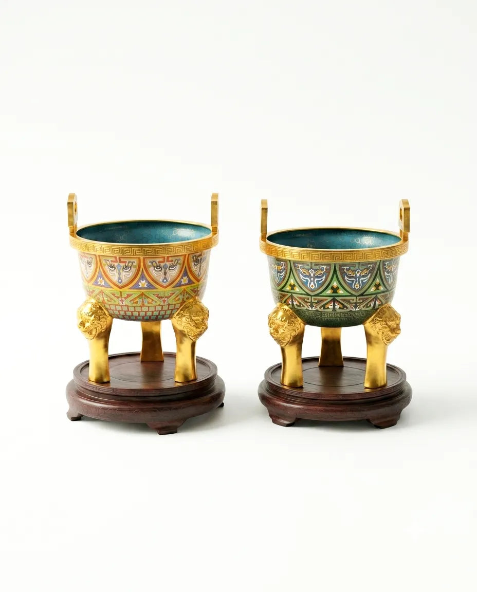 Royal Cloisonne Gold-plated Copper Oud Burner,Tiger and Beast Auspicious Pattern, Masterpiece by Master Liu Yongsen as an exquisite home decor and unique home gifts item