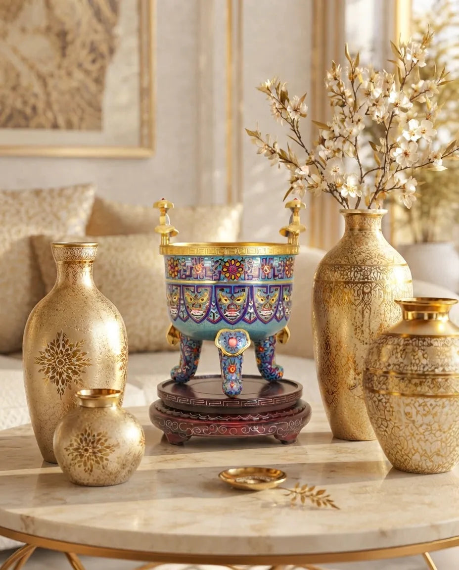 Royal Cloisonne Gold-plated Copper Oud Burner, Qiankun Ruyi Pattern, Masterpiece by Master Liu Yongsen as an exquisite home decor and unique home gifts item