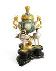 Royal Cloisonne Gold-plated Copper Oud Burner, Light Blue Interlocking Floral Pattern, Masterpiece by Master Liu Yongsen as an exquisite home decor and unique home gifts item